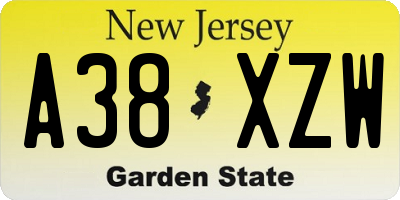 NJ license plate A38XZW