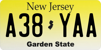 NJ license plate A38YAA