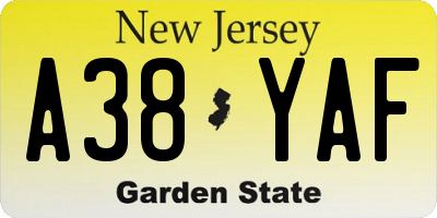 NJ license plate A38YAF