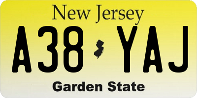 NJ license plate A38YAJ