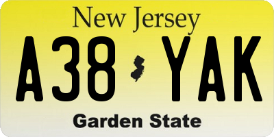 NJ license plate A38YAK