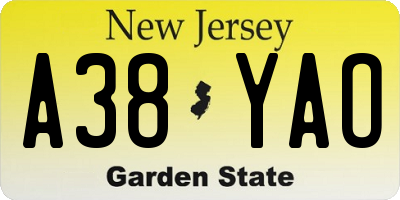 NJ license plate A38YAO