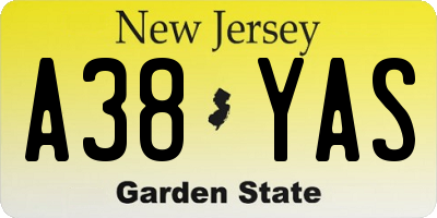 NJ license plate A38YAS
