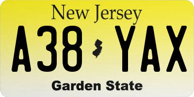 NJ license plate A38YAX