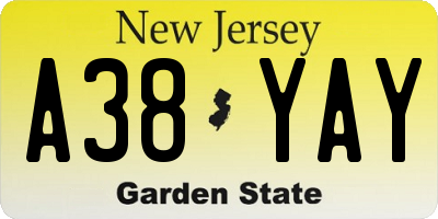 NJ license plate A38YAY