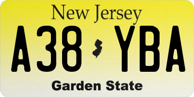 NJ license plate A38YBA