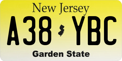 NJ license plate A38YBC