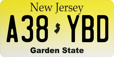 NJ license plate A38YBD