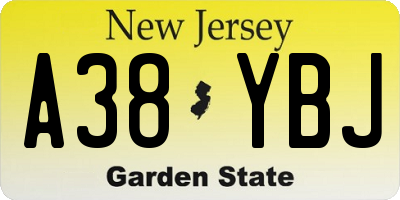 NJ license plate A38YBJ
