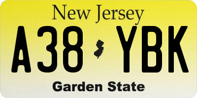 NJ license plate A38YBK