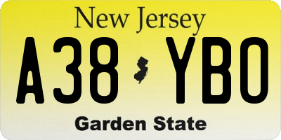 NJ license plate A38YBO
