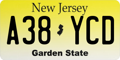NJ license plate A38YCD