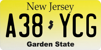 NJ license plate A38YCG
