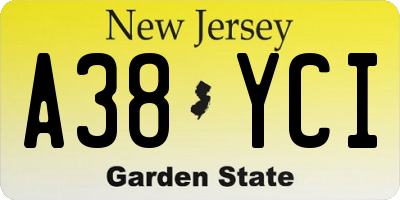 NJ license plate A38YCI