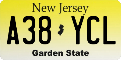NJ license plate A38YCL