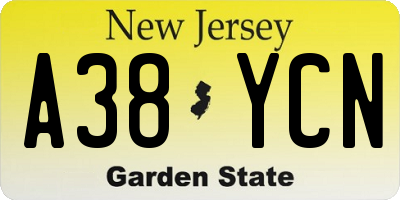 NJ license plate A38YCN