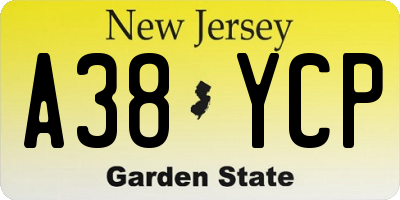 NJ license plate A38YCP