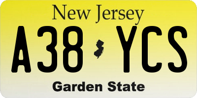 NJ license plate A38YCS