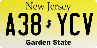 NJ license plate A38YCV