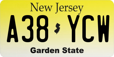 NJ license plate A38YCW