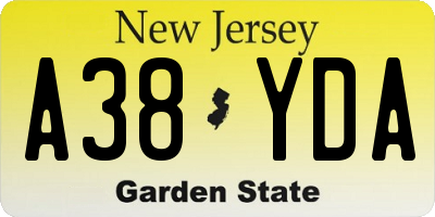 NJ license plate A38YDA
