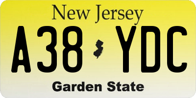 NJ license plate A38YDC