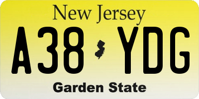 NJ license plate A38YDG