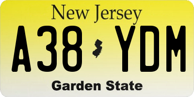 NJ license plate A38YDM