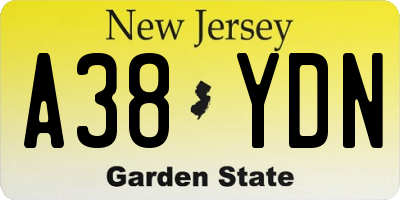 NJ license plate A38YDN