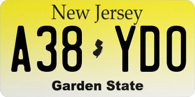NJ license plate A38YDO