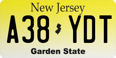 NJ license plate A38YDT