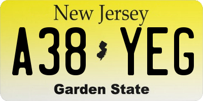 NJ license plate A38YEG