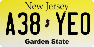 NJ license plate A38YEO