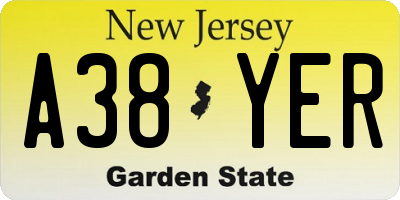 NJ license plate A38YER