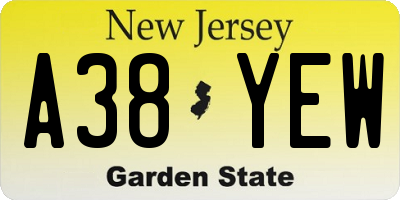 NJ license plate A38YEW