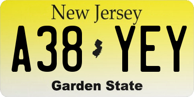NJ license plate A38YEY