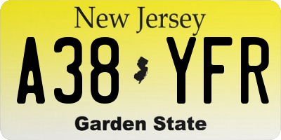 NJ license plate A38YFR