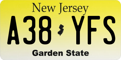 NJ license plate A38YFS