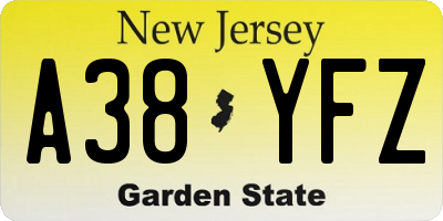 NJ license plate A38YFZ