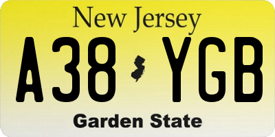 NJ license plate A38YGB