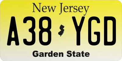NJ license plate A38YGD