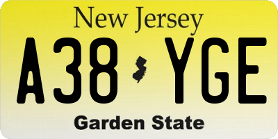 NJ license plate A38YGE