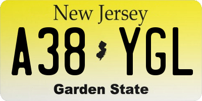 NJ license plate A38YGL