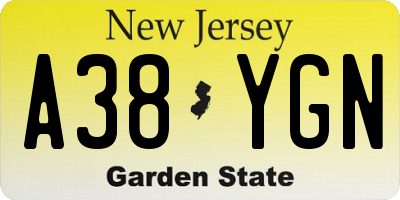 NJ license plate A38YGN