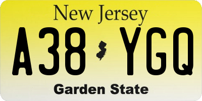 NJ license plate A38YGQ
