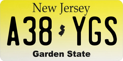 NJ license plate A38YGS