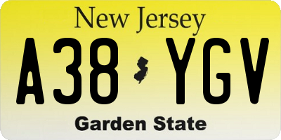 NJ license plate A38YGV