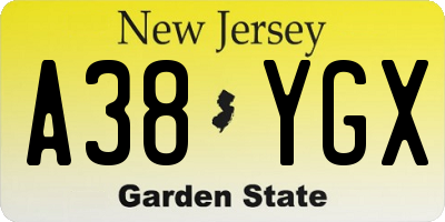 NJ license plate A38YGX
