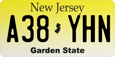 NJ license plate A38YHN