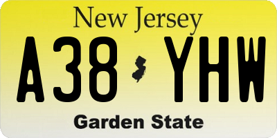 NJ license plate A38YHW